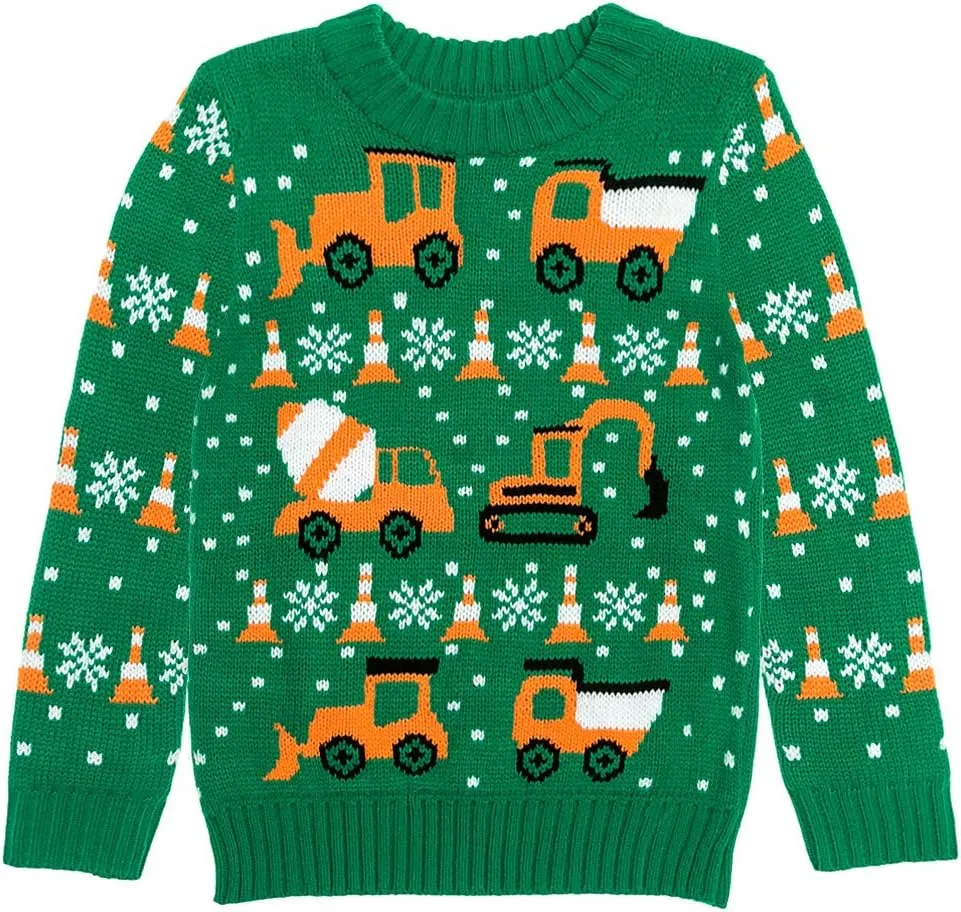 Tstars Construction Tractors & Bulldozers Boys Ugly Christmas Sweater Xmas Toddler Kids Sweaters