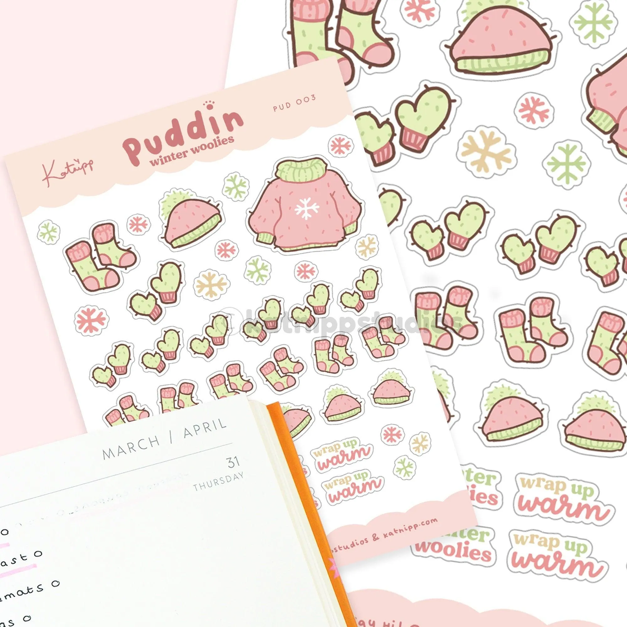 Winter Woolies Sticker Sheet | Kawaii Planner Stickers | Cozy Reminder Stickers | Pastel Winter Decor | PUD 003