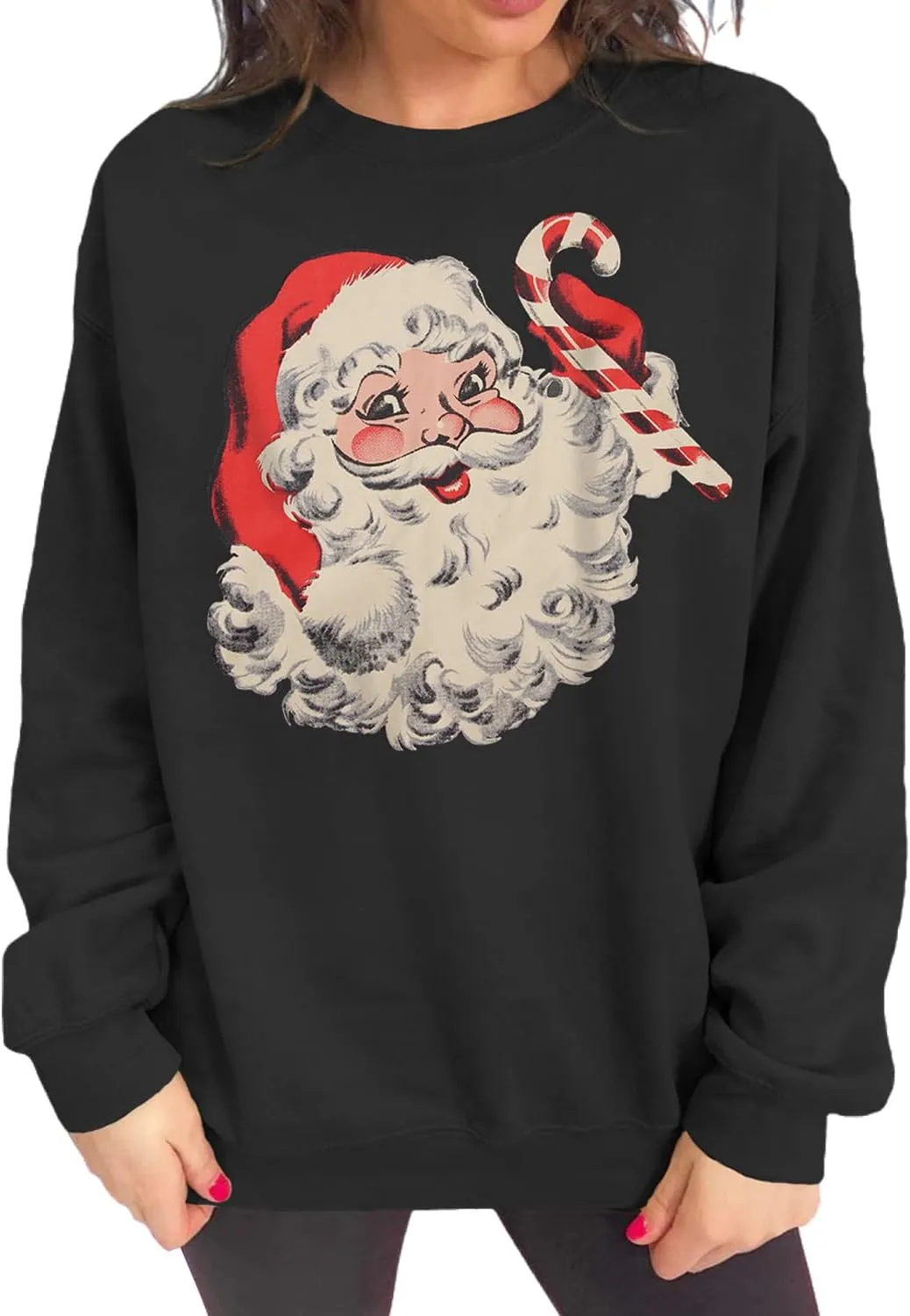 Women Christmas Sweatshirt Retro Santa Claus Graphic Pullover Vintage Crewneck Long Sleeve Casual Xmas Holidays Tops