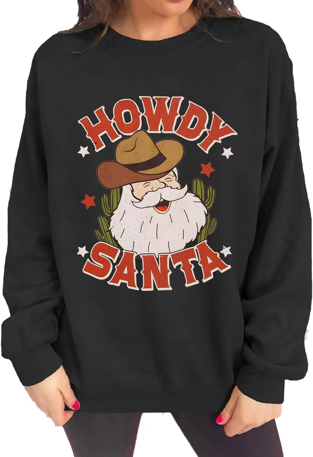 Women Christmas Sweatshirt Retro Santa Claus Graphic Pullover Vintage Crewneck Long Sleeve Casual Xmas Holidays Tops