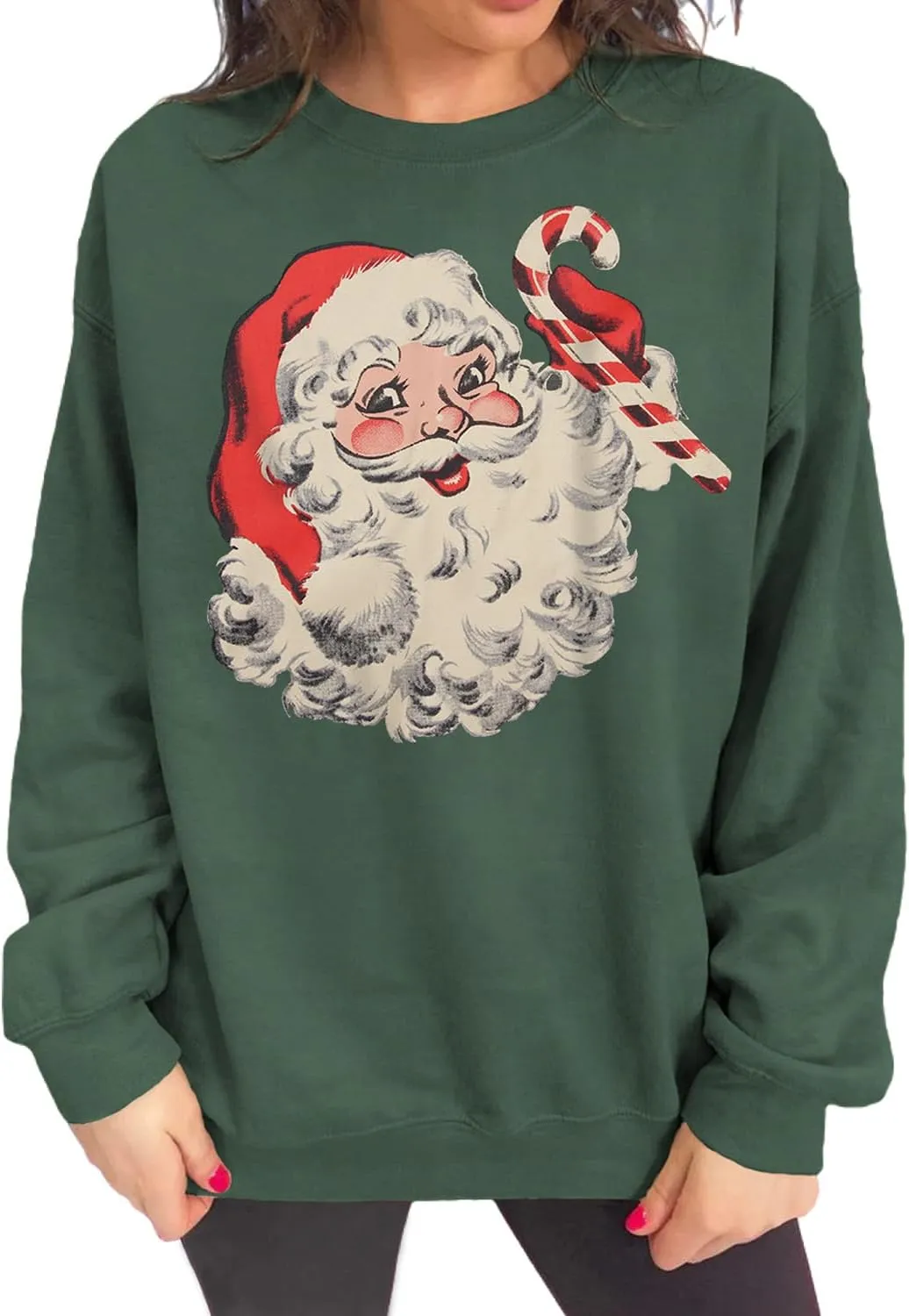 Women Christmas Sweatshirt Retro Santa Claus Graphic Pullover Vintage Crewneck Long Sleeve Casual Xmas Holidays Tops