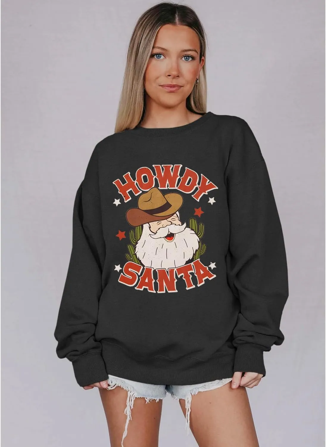 Women Christmas Sweatshirt Retro Santa Claus Graphic Pullover Vintage Crewneck Long Sleeve Casual Xmas Holidays Tops