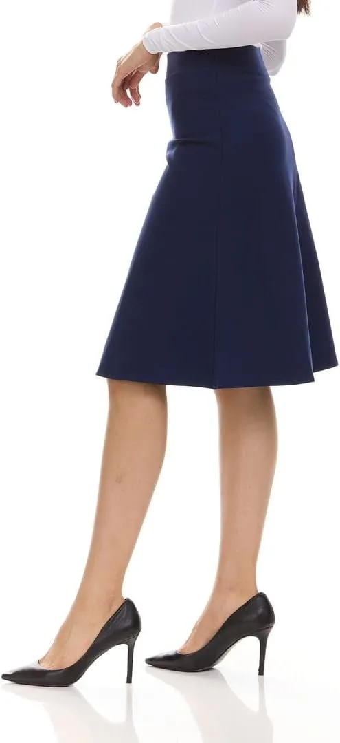 Women’s A-Line Circle Skater Knee Length Skirt- Elastic Waist Business Office Skirt