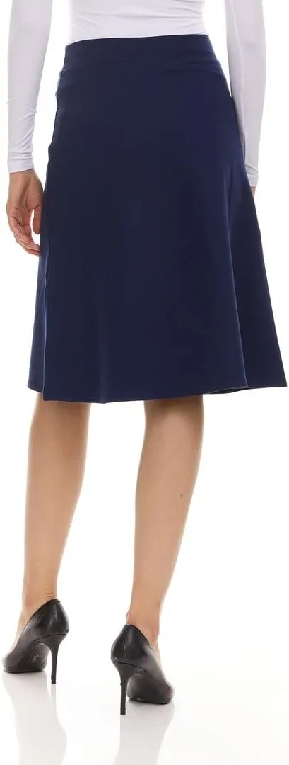 Women’s A-Line Circle Skater Knee Length Skirt- Elastic Waist Business Office Skirt