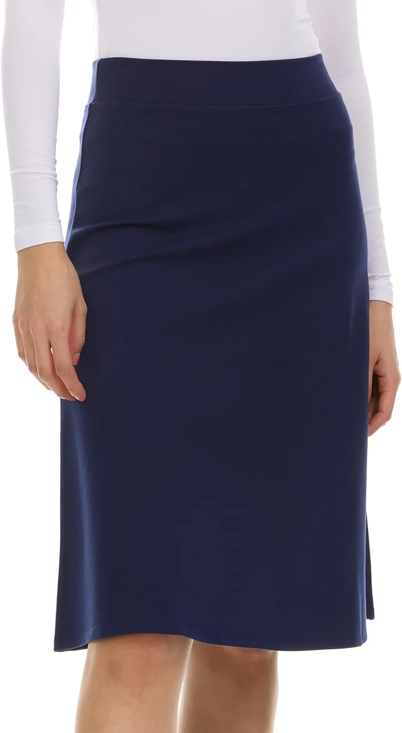 Women’s A-Line Circle Skater Knee Length Skirt- Elastic Waist Business Office Skirt