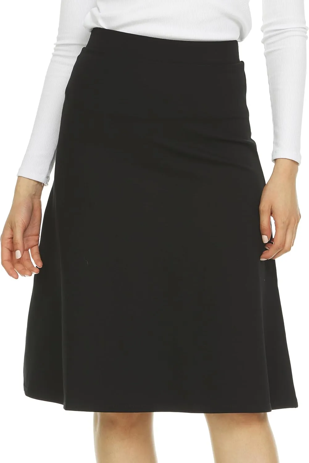 Women’s A-Line Circle Skater Knee Length Skirt- Elastic Waist Business Office Skirt