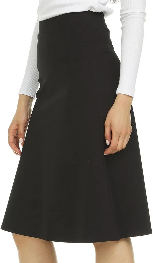 Women’s A-Line Circle Skater Knee Length Skirt- Elastic Waist Business Office Skirt