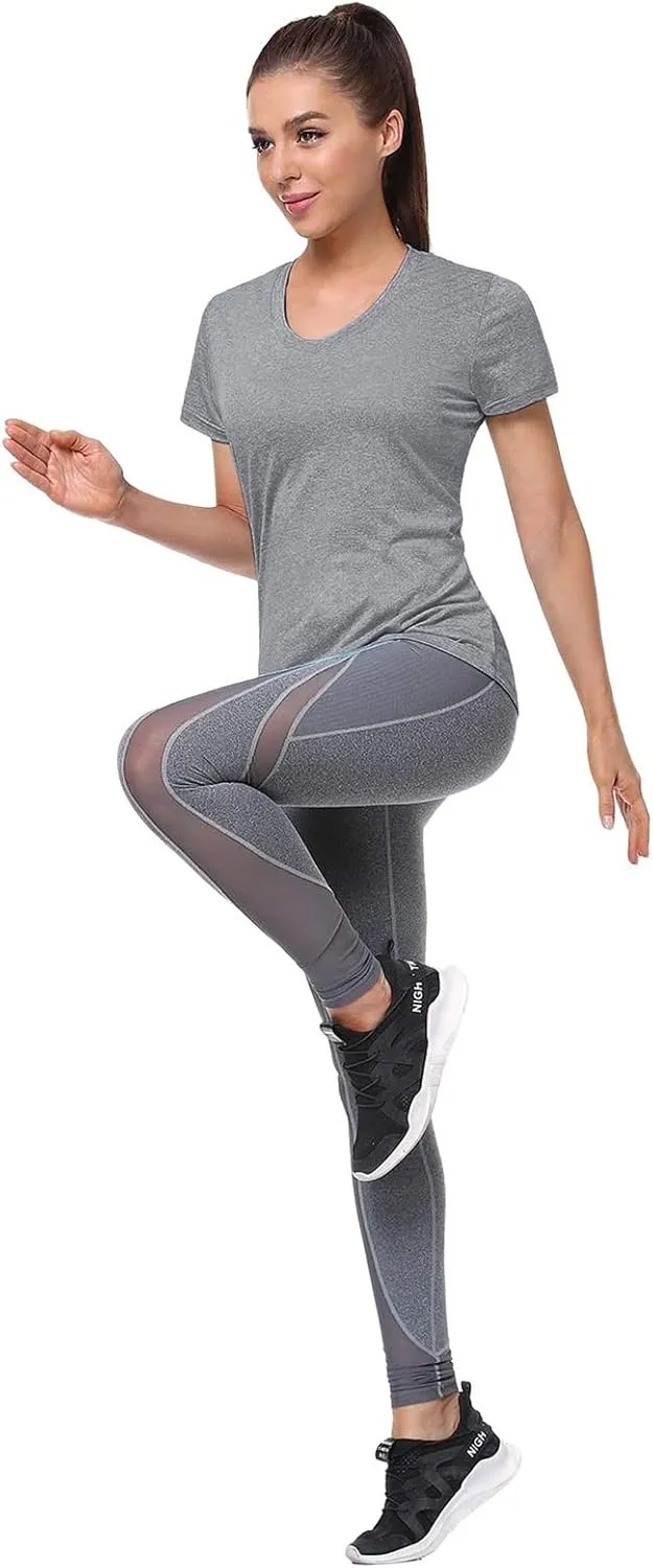Womens Short Sleeve Athletic T-Shirt Moisture Wicking Sports V-Neck Tee Gym Yoga Running Stretch Quick Dry Tunic Tops