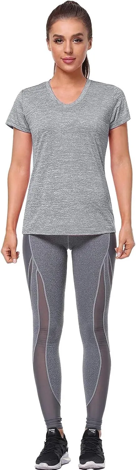 Womens Short Sleeve Athletic T-Shirt Moisture Wicking Sports V-Neck Tee Gym Yoga Running Stretch Quick Dry Tunic Tops