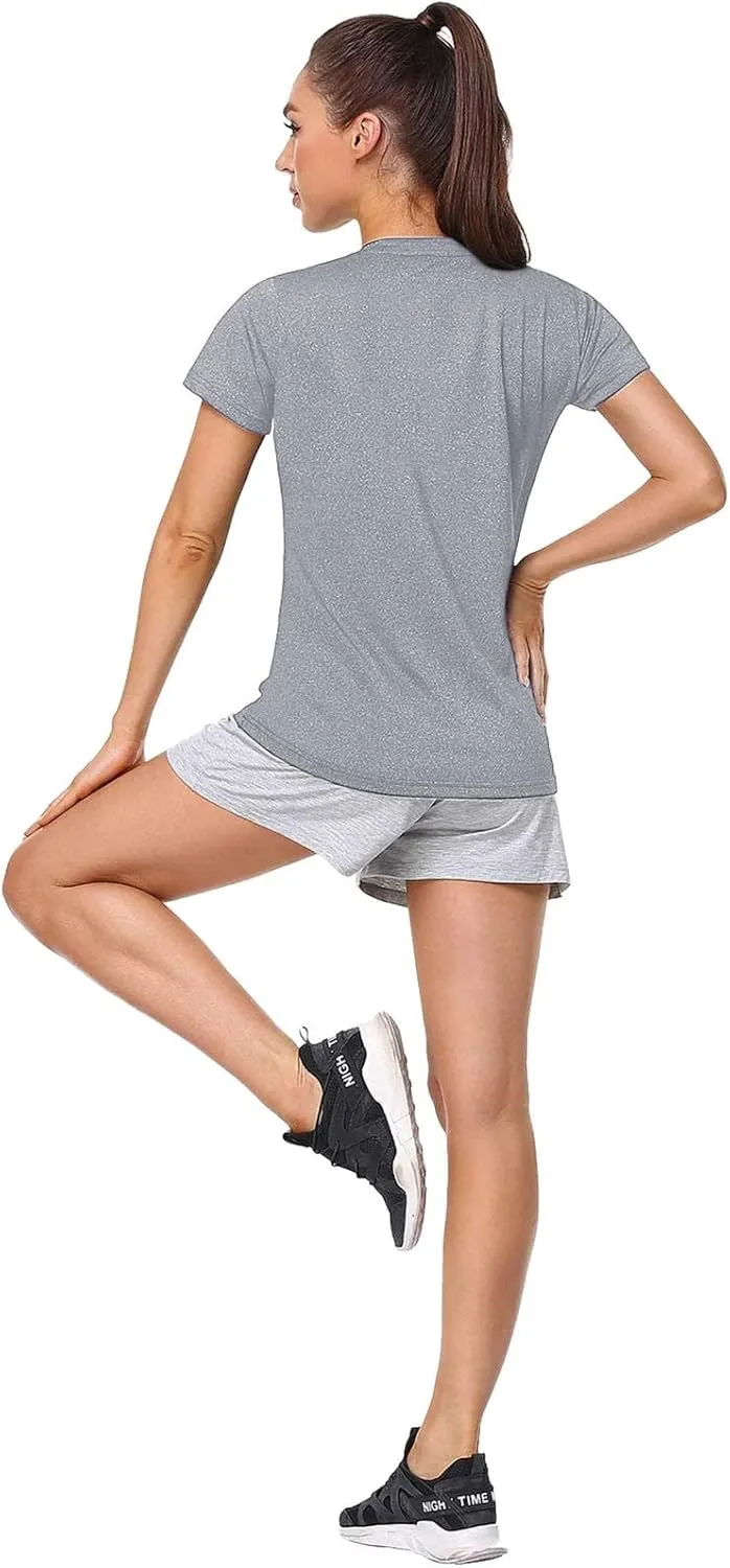Womens Short Sleeve Athletic T-Shirt Moisture Wicking Sports V-Neck Tee Gym Yoga Running Stretch Quick Dry Tunic Tops