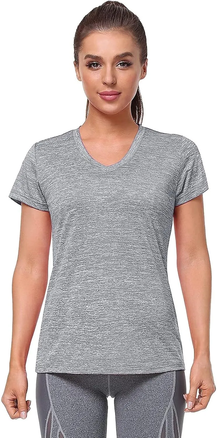 Womens Short Sleeve Athletic T-Shirt Moisture Wicking Sports V-Neck Tee Gym Yoga Running Stretch Quick Dry Tunic Tops