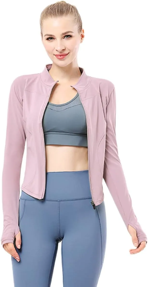 YICHEN Women's Running Track Jacket, Women's Workout Yoga Jacket Long Sleeve Slim Fit Yoga Sports Running Tops with Full Zip