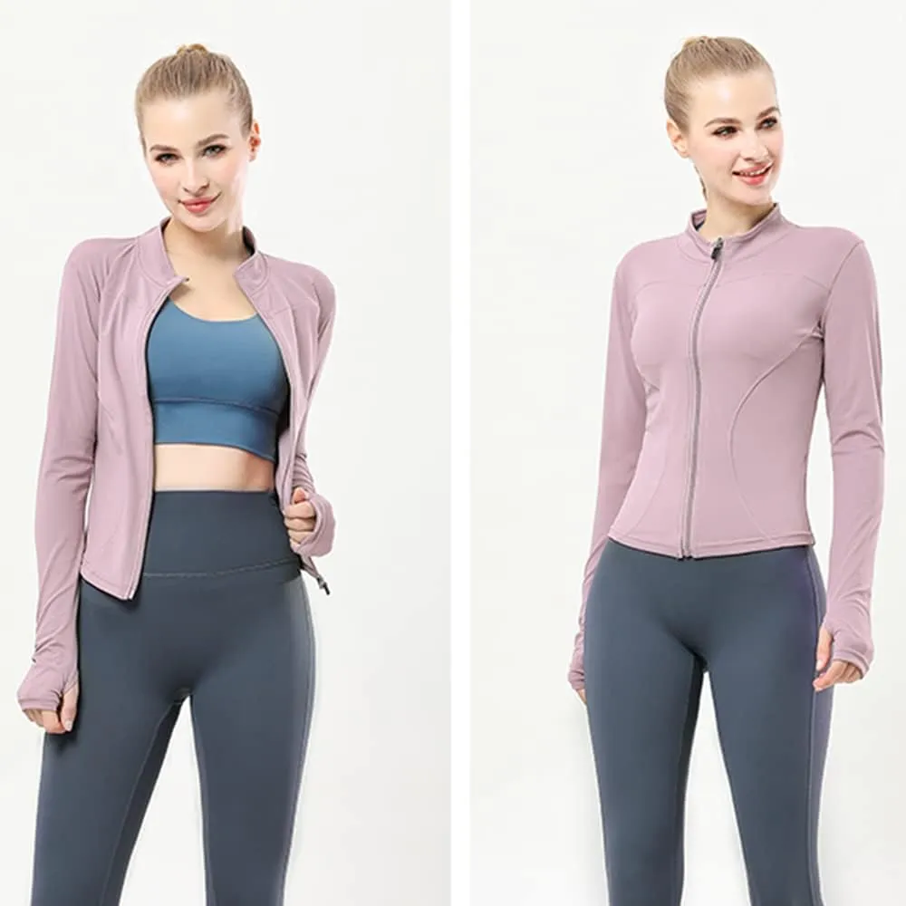 YICHEN Women's Running Track Jacket, Women's Workout Yoga Jacket Long Sleeve Slim Fit Yoga Sports Running Tops with Full Zip