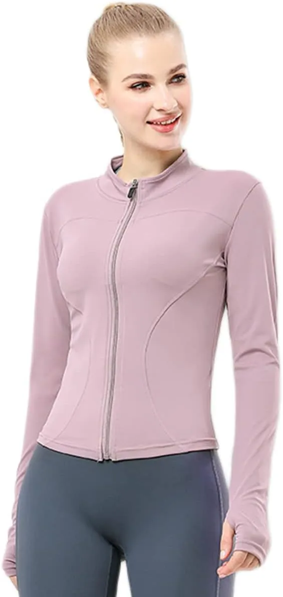 YICHEN Women's Running Track Jacket, Women's Workout Yoga Jacket Long Sleeve Slim Fit Yoga Sports Running Tops with Full Zip