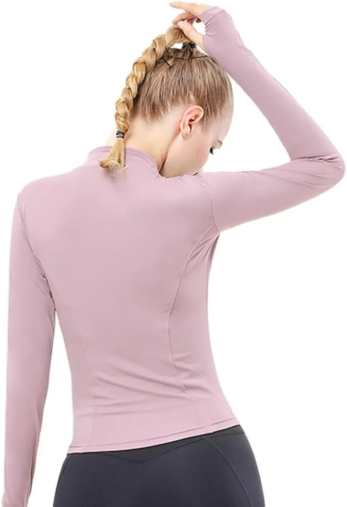 YICHEN Women's Running Track Jacket, Women's Workout Yoga Jacket Long Sleeve Slim Fit Yoga Sports Running Tops with Full Zip