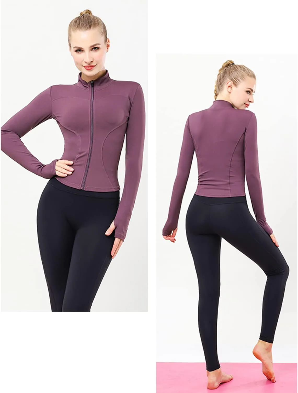 YICHEN Women's Running Track Jacket, Women's Workout Yoga Jacket Long Sleeve Slim Fit Yoga Sports Running Tops with Full Zip