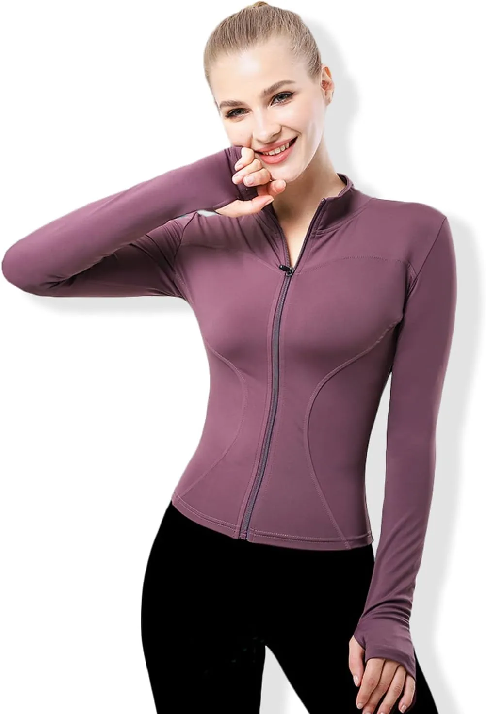 YICHEN Women's Running Track Jacket, Women's Workout Yoga Jacket Long Sleeve Slim Fit Yoga Sports Running Tops with Full Zip