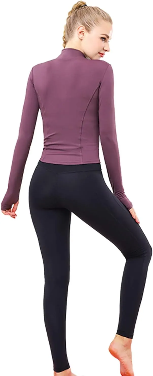 YICHEN Women's Running Track Jacket, Women's Workout Yoga Jacket Long Sleeve Slim Fit Yoga Sports Running Tops with Full Zip