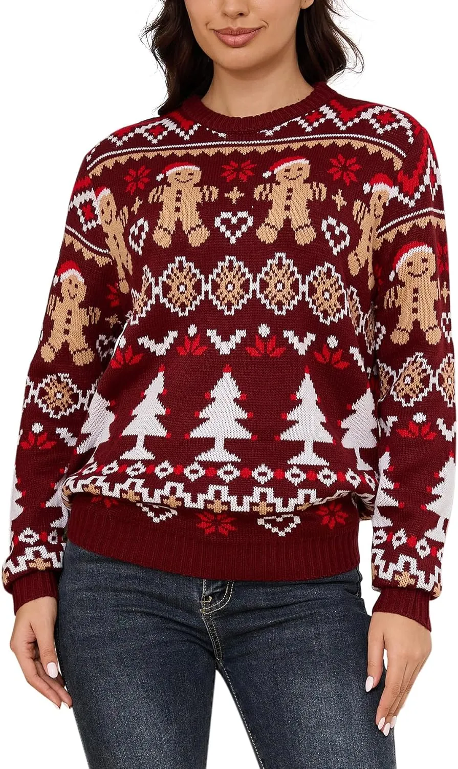 YIJIU Ugly Christmas Sweaters for Women Holiday Funny Novelty Reindeer Long Sleeve Knitted Pullover Sweater Top