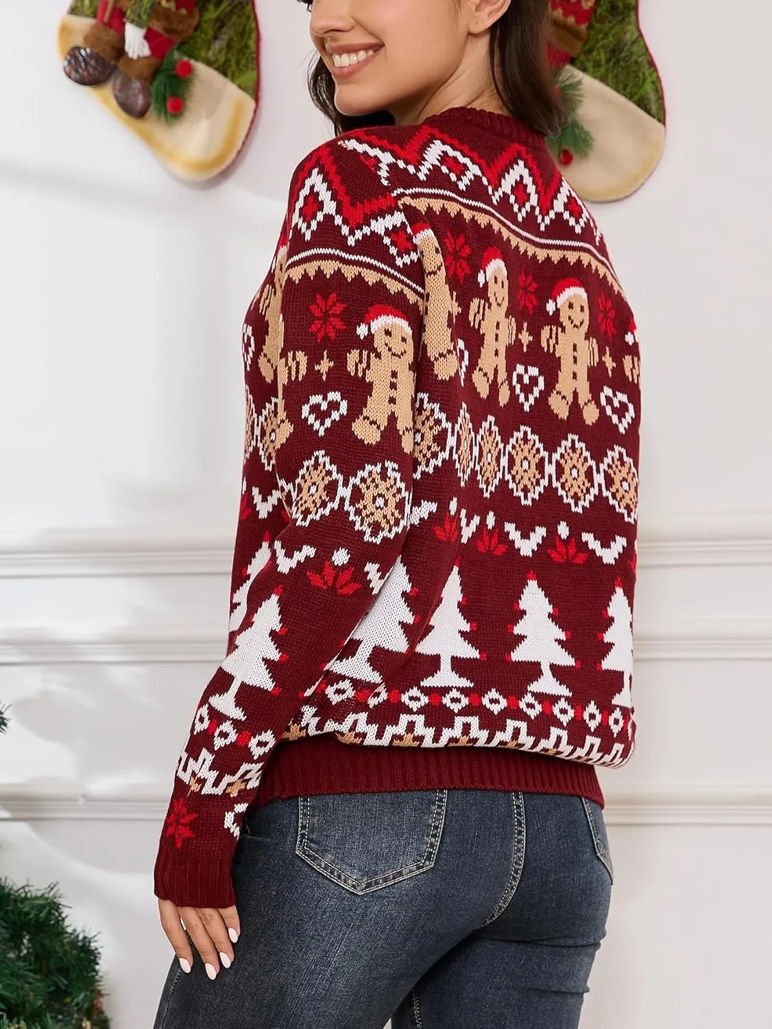 YIJIU Ugly Christmas Sweaters for Women Holiday Funny Novelty Reindeer Long Sleeve Knitted Pullover Sweater Top