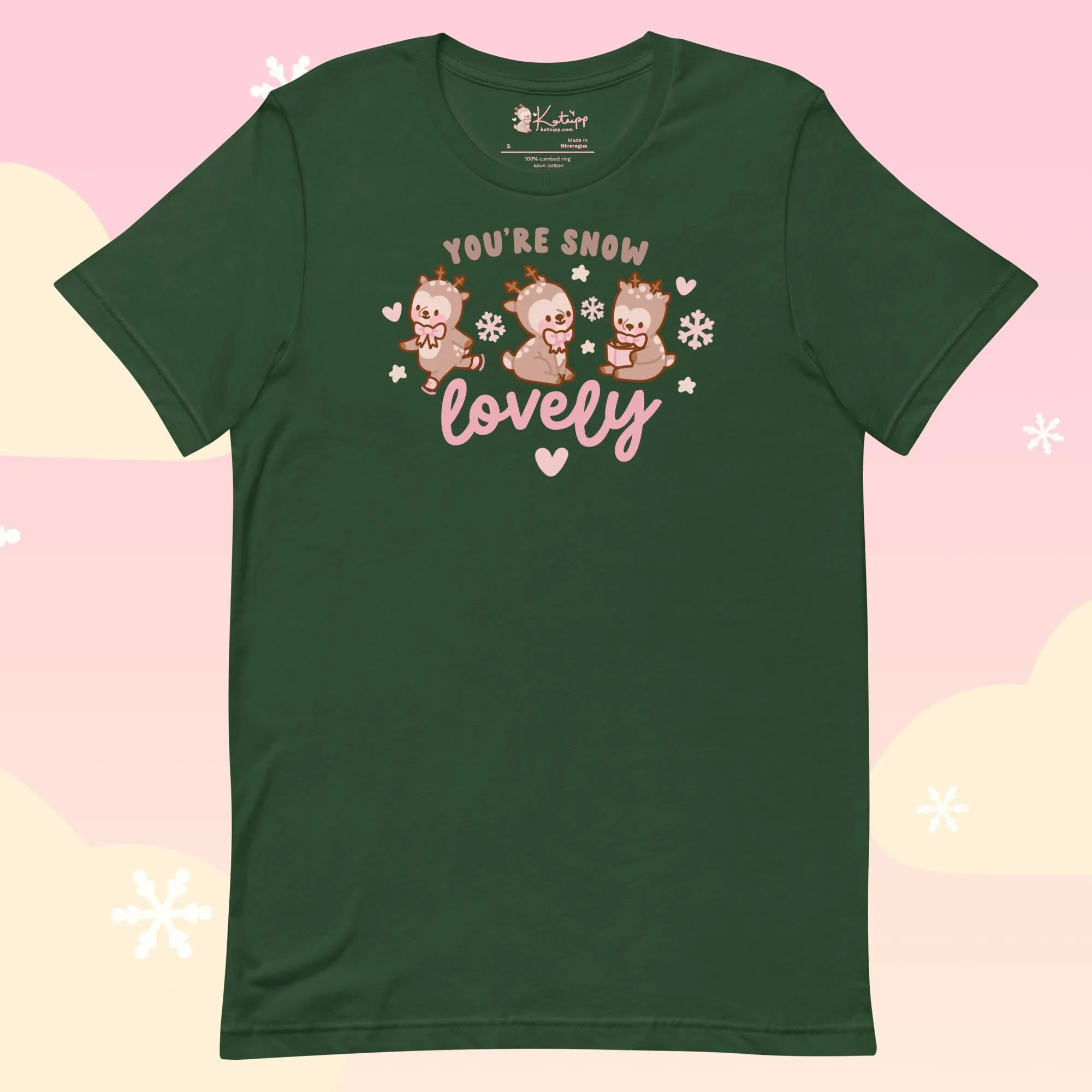 You're Snow Lovely Kawaii Reindeer Christmas T-Shirt | Cute Holiday Graphic Tee for Winter