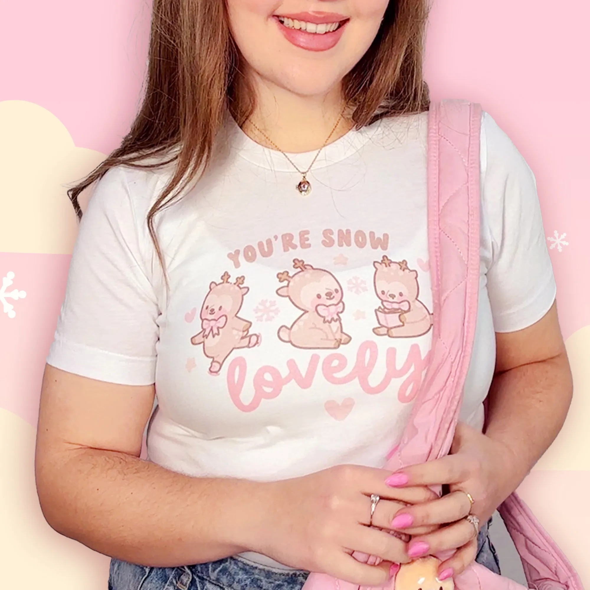 You're Snow Lovely Kawaii Reindeer Christmas T-Shirt | Cute Holiday Graphic Tee for Winter