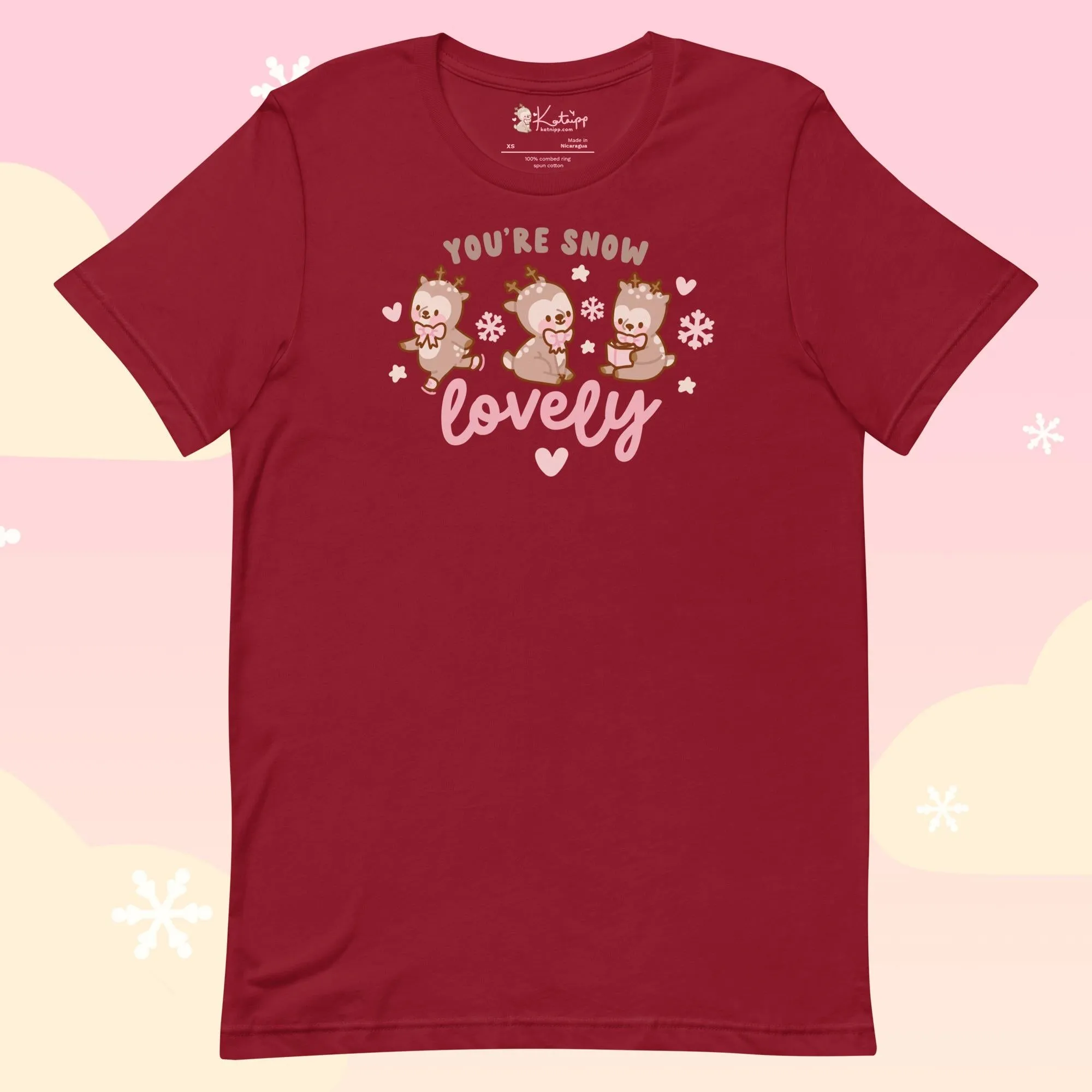 You're Snow Lovely Kawaii Reindeer Christmas T-Shirt | Cute Holiday Graphic Tee for Winter