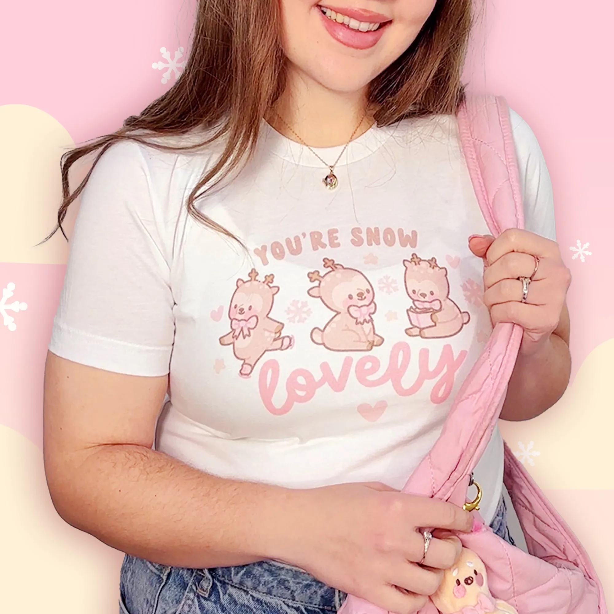 You're Snow Lovely Kawaii Reindeer Christmas T-Shirt | Cute Holiday Graphic Tee for Winter