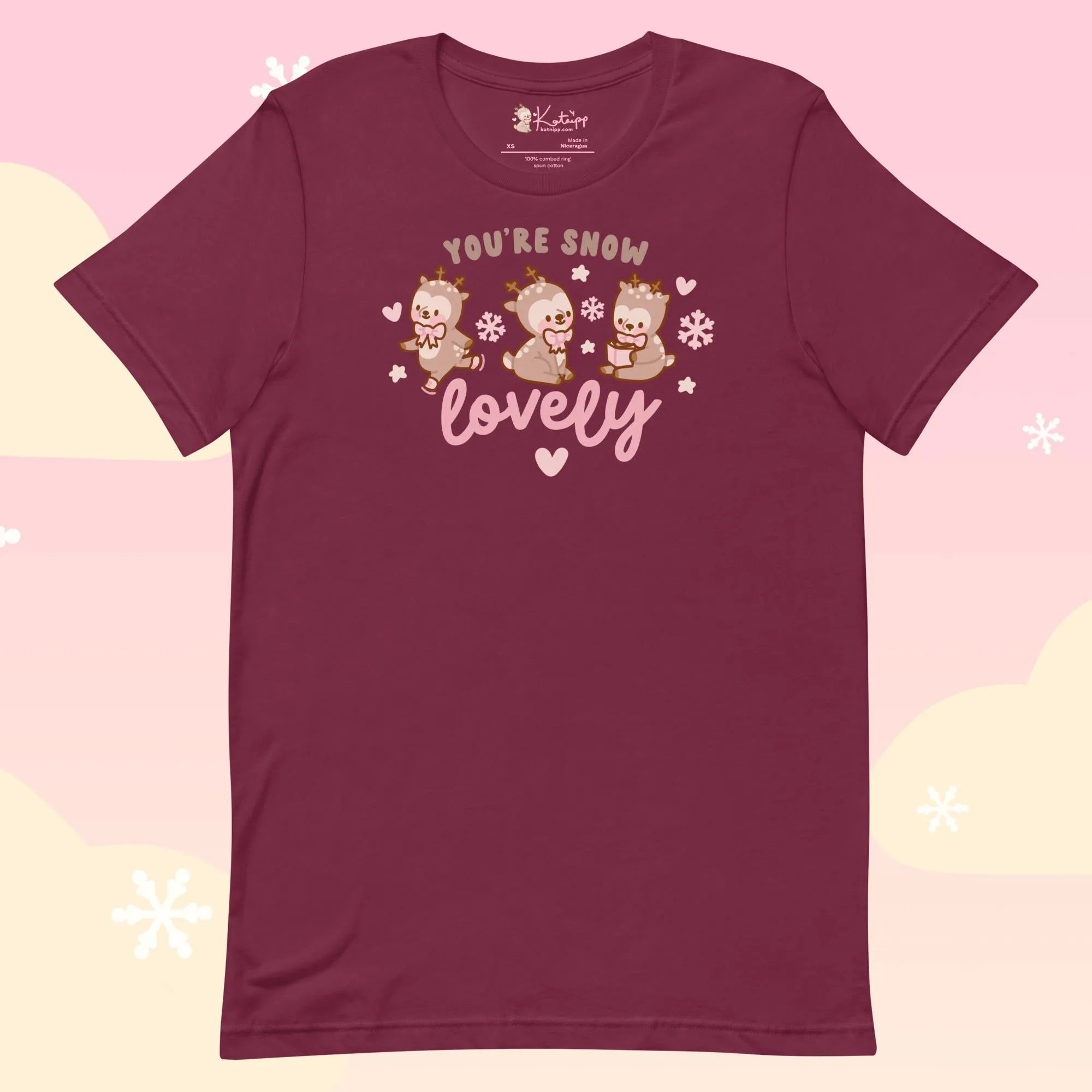 You're Snow Lovely Kawaii Reindeer Christmas T-Shirt | Cute Holiday Graphic Tee for Winter