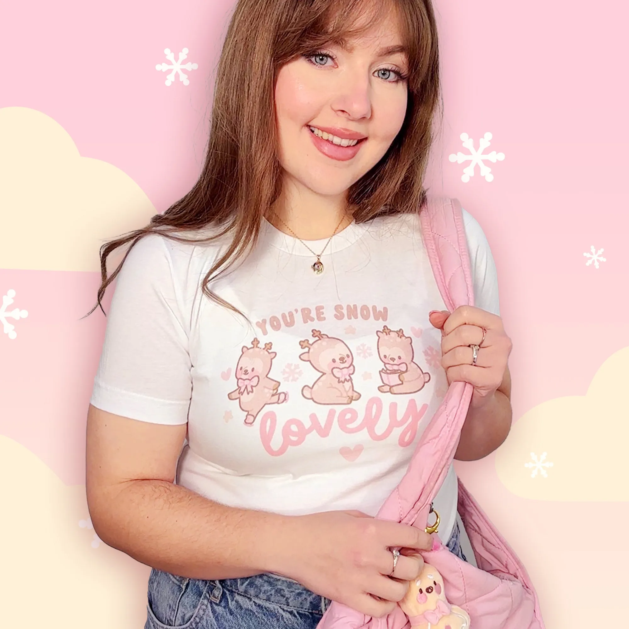 You're Snow Lovely Kawaii Reindeer Christmas T-Shirt | Cute Holiday Graphic Tee for Winter